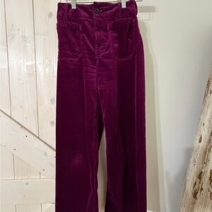 Anthropologie Plum Corduroy High-Waisted, Straight-Leg Colette Pants Sz 25